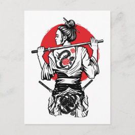 Weiblicher Samurai-Drache Rose – Japanischer Krieg Postkarte