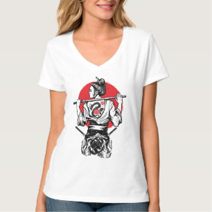 Weiblicher Samurai-Krieger – Drachen-Rosen-Tattoo T-Shirt