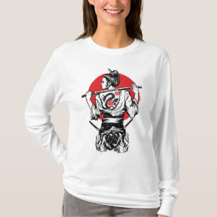 Weiblicher Samurai-Krieger – Drachen-Rosen-Tattoo T-Shirt
