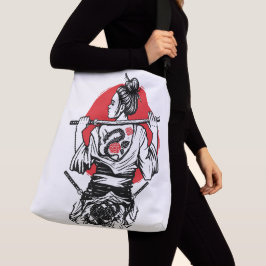 Weiblicher Samurai-Krieger – Drachen-Rosen-Tattoo  Tragetaschen Mit Langen Trägern