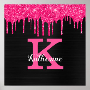 Weiblicher Schwarzer Heiß Rosa Glitter Tropfen Mon Poster