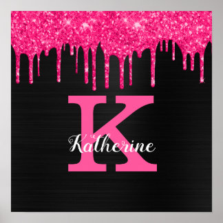 Weiblicher Schwarzer Heiß Rosa Glitter Tropfen Mon Poster