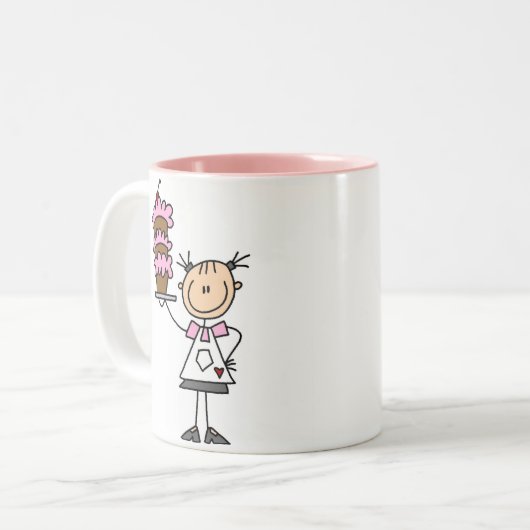 Weiblicher Strichmännchen-Bäcker Zweifarbige Tasse (Vorderseite Links)