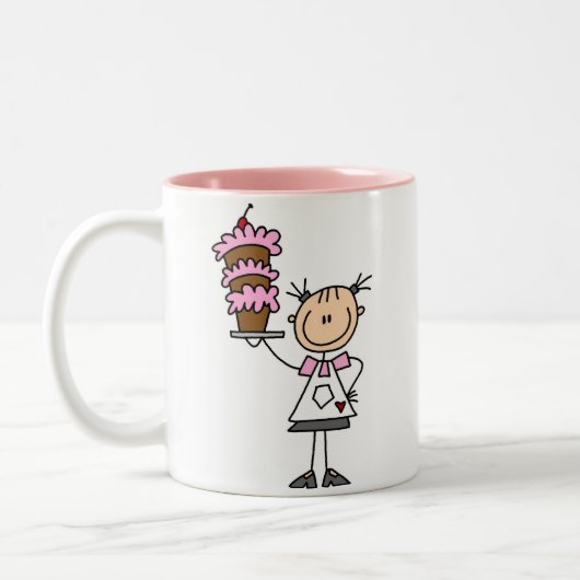 Weiblicher Strichmännchen-Bäcker Zweifarbige Tasse (Links)