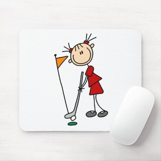 Weiblicher Strichmännchen-Golfspieler Mousepad (Mit Mouse)
