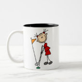 Weiblicher Strichmännchen-Golfspieler Zweifarbige Tasse (Links)