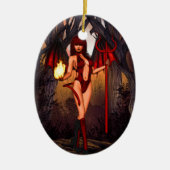 Weiblicher Teufel in Rot Keramik Ornament (Vorne)