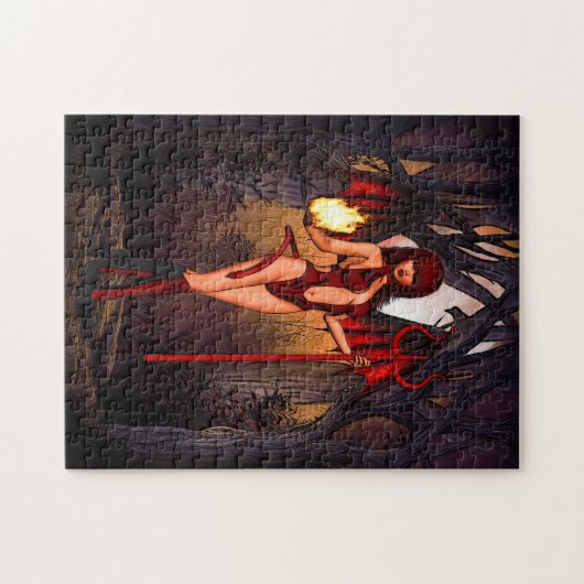 Weiblicher Teufel in Rot Puzzle (Horizontal)