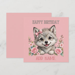 Weiblicher Wolf: Baby-Tier-Pastell-Schleife und Bl Karte