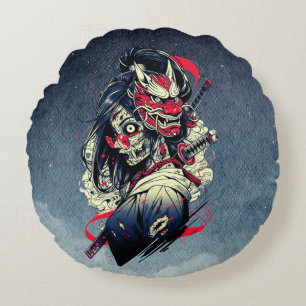 Weiblicher Zombie-Samurai – Kunst der untoten Krie Rundes Kissen