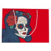 Weiblicher Zuckerschädel-große Rote Rosen Große Geschenktüte (Rückseite)