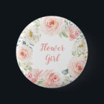 Weibliches Blumen-Mädchen erröten der rosa Blumen Button<br><div class="desc">Dieser weibliche Ausrüstungsbeschreibungen herrliche Watercolor erröten rosa Rosen mit Goldblattakzenten</div>