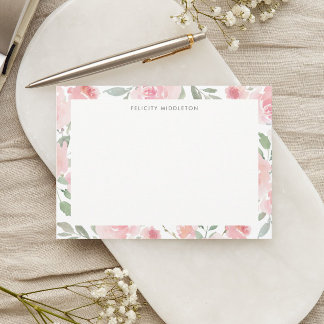 Weibliches Botanisches Erröten Rosa Rosen Floral Mitteilungskarte