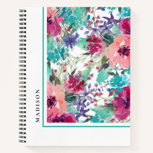 Weibliches farbenfrohes Wasserfarben-Blumenmuster Notizblock