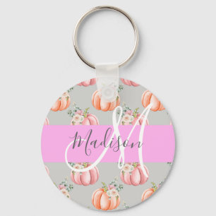 Weibliches Florales Grau Pink Pfirsich Kürbis Mono Schlüsselanhänger