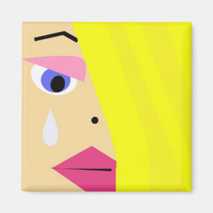 Weibliches Gesicht des Cartoon mit Rissmagneten Magnet
