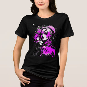 Weibliches Gesicht Profil Pop Art in Rosa und Schw Tri-Blend Shirt