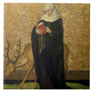 Weibliches Heiliges mit einem Hirsch (Öl auf Fliese