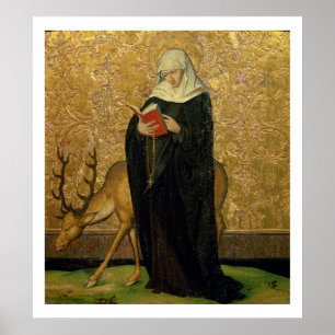 Weibliches Heiliges mit einem Hirsch (Öl auf Poster