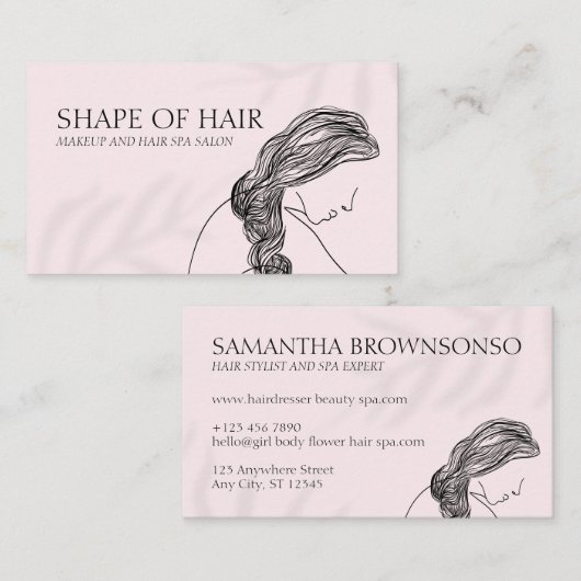Weibliches Licht: Rosa Frau Friseurin Visitenkarte (Vorne/Hinten)