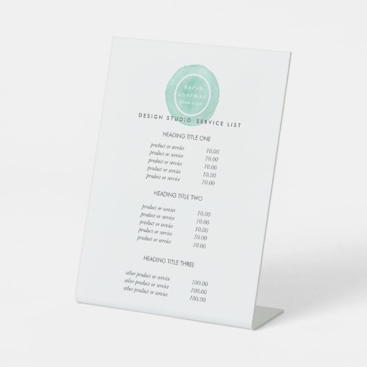 Weibliches Logo türkis Salon Price & Services Sockelschild (Vorderseite)