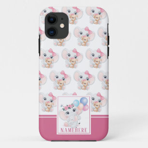 Weibliches Rosa-Elefant mit Schleife und Ballonmus Case-Mate iPhone Hülle