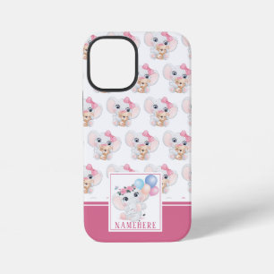 Weibliches Rosa-Elefant mit Schleife und Ballonmus iPhone 12 Mini Hülle