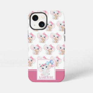 Weibliches Rosa-Elefant mit Schleife und Ballonmus iPhone 13 Mini Hülle