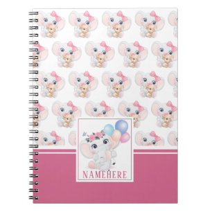 Weibliches Rosa-Elefant mit Schleife und Ballonmus Notizblock