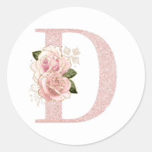 Weibliches, rosa goldenes Glitter-Monogramm D mit Runder Aufkleber