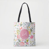 Weibliches rosa monogrammiertes Blumenmuster Tasche (Vorderseite)