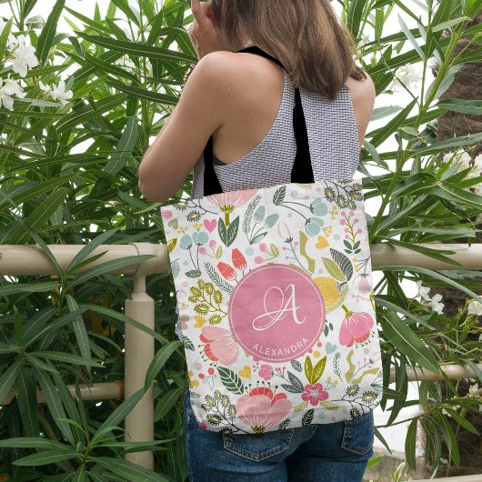 Weibliches rosa monogrammiertes Blumenmuster Tasche