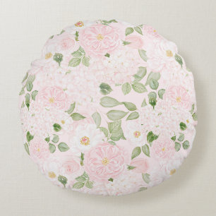 Weibliches Rosa Weiß Hübsche Blumen Rundes Kissen