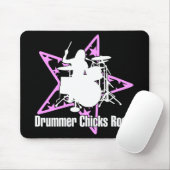 Weibliches Schlagzeuger-Felsen-Schwarzes Mousepad (Mit Mouse)