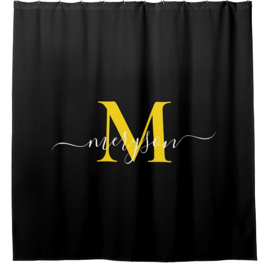 Weibliches Schwarzes Gold-Script, eleganter Monogr Duschvorhang (Vorderseite)