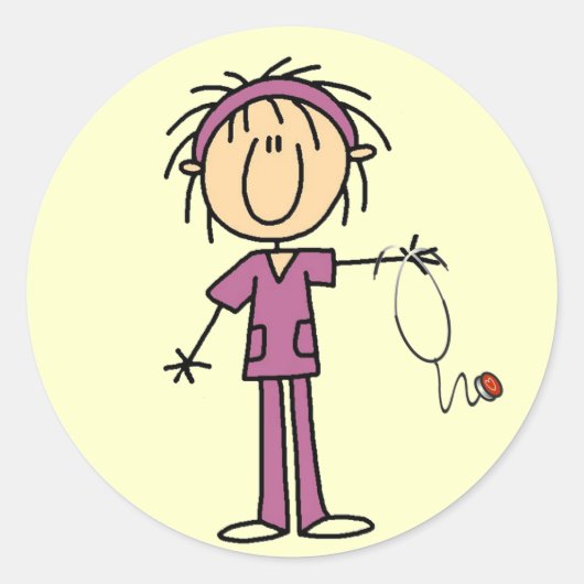 Weibliches Strichmännchen Krankenschwester T - Shi Runder Aufkleber (Vorderseite)