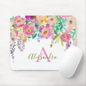 Weibliches Trendy Watercolor-Blumen-Monogramm Mousepad (Mit Mouse)