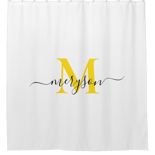 Weibliches weißes Gold-Script, eleganter Monogramm Duschvorhang (Vorderseite)