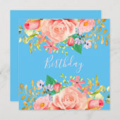 Weich blau mit Blume Geburtstagsparty Einladung (Vorne/Hinten)