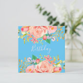 Weich blau mit Blume Geburtstagsparty Einladung (Stehend Vorderseite)