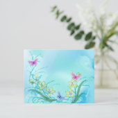 Weich blau mit Schmetterlingen Postkarte (Stehend Vorderseite)
