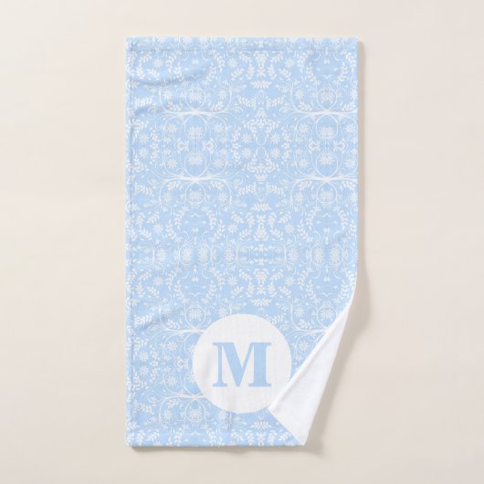 Weich blau und weiß Botanisch mit Monogramm Handtuch (Handtuch)