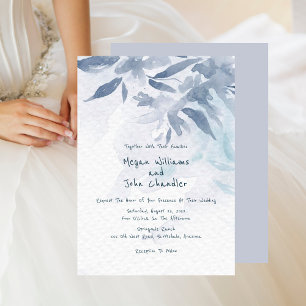 Weich blaue Aquarellfarben-Blätter Hochzeit Einladung