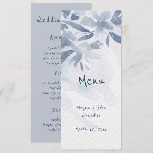 Weich blaue Aquarellfarben-Blätter Hochzeit Menükarte