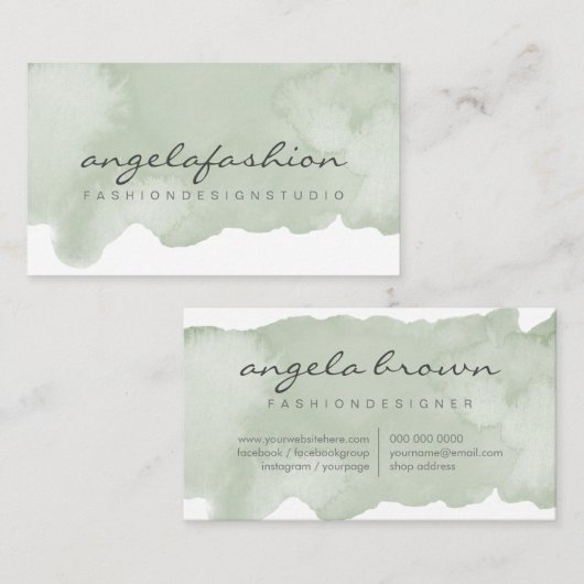 Weich blaue grüne Malerei Abstrakt Brush Wasserfar Visitenkarte (Vorne/Hinten)