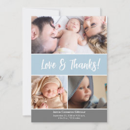 Weich blaue Liebe & dank Foto Collage Baby Dusche Dankeskarte