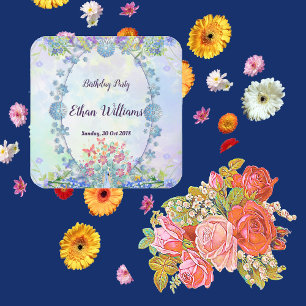 Weich blaue Pastel Hydrangea Lila Oval Geburtstage Quadratischer Aufkleber