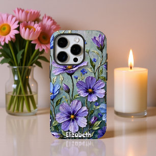 Weich blaue und Lila Blumenbemalung iPhone 16 Pro Hülle