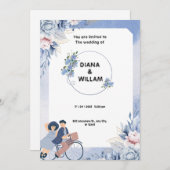 Weich blaue und weiße Blütenblütenhochzeit Save The Date (Vorne/Hinten)