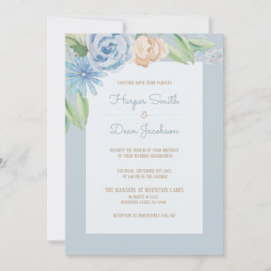 Weich blaue Wasserfarbe geätzte Blumenhochzeit Einladung